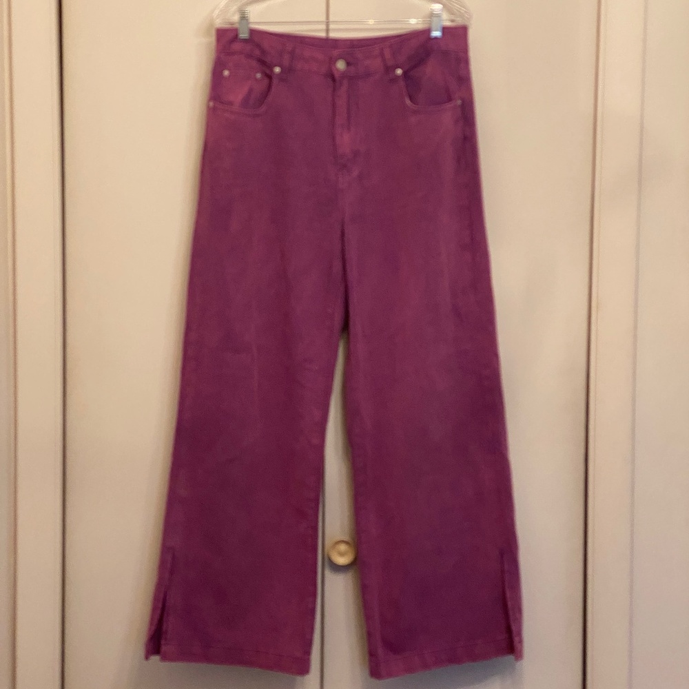 SHEIN I Cropped Wide Leg High Waist Split Hem Dark Purple Jeans